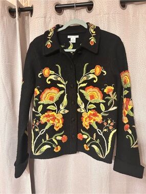 Vintage Deane & White Embroidered Floral Button-Front Women's Cardigan Medium